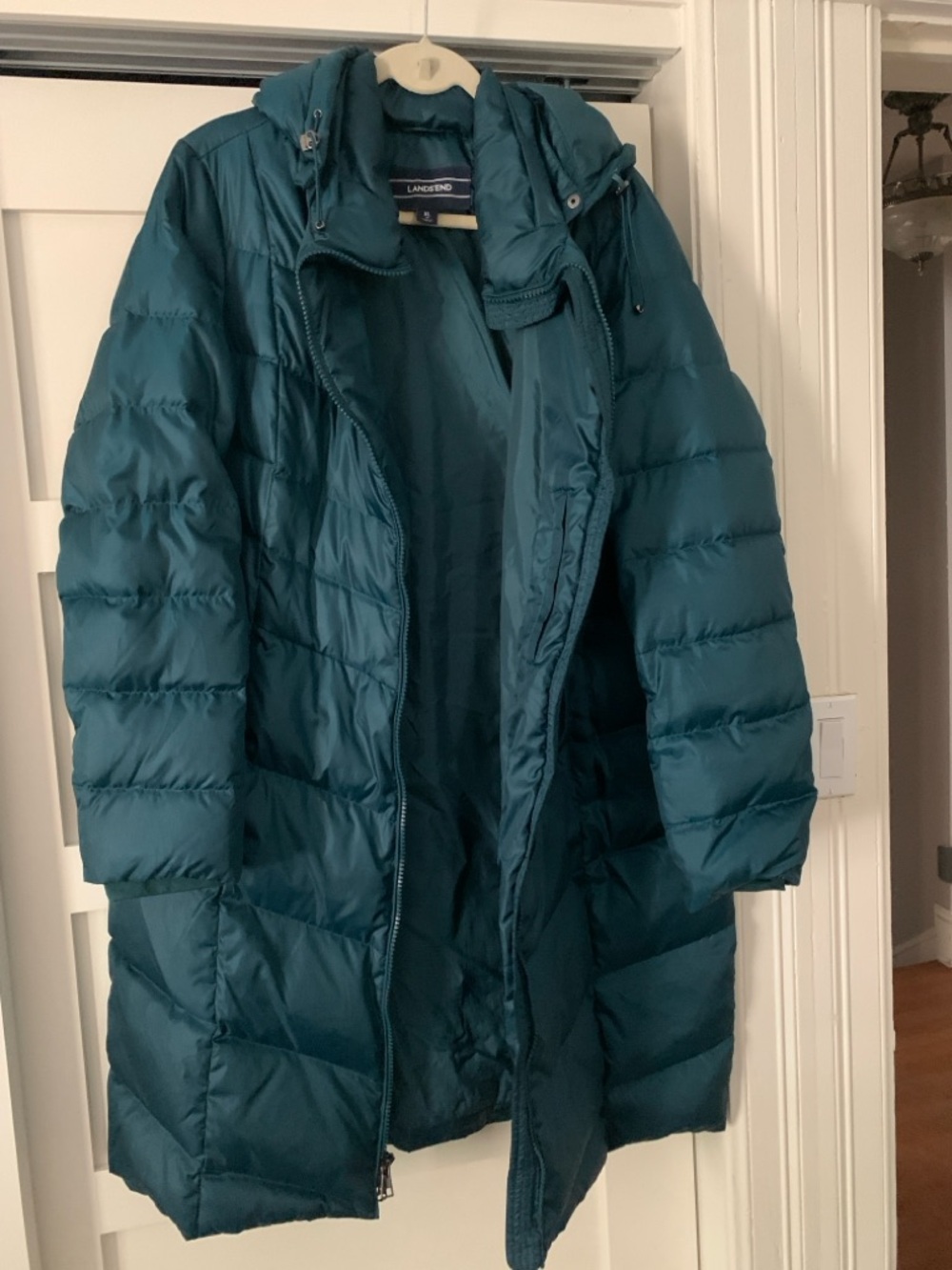 Lands' End Teal Quilted Long Puffer Coat with Hood